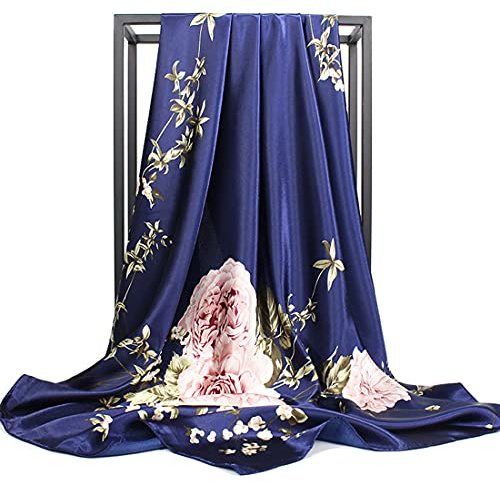 Ecroon Seidenähnlicher Schal für Damen, modisches Muster, groß, quadratisch, Satin, Kopftuch (Einheitsgröße, 03), #03, One size