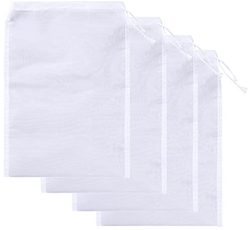 Sacchetto per Latte di Noci, Tessuto Filtrante in Nylon 4 Pezzi, 20 × 30 CM, Panno Filtro Trasparente, per Latte di Noci, Succo di Frutta, Latte di Soia, Caffè, Succo di Verdura, Bianco