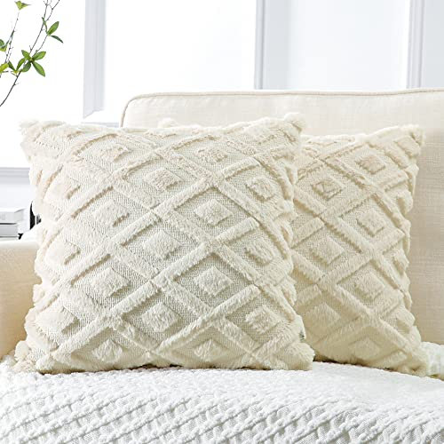 Artscope 2er-Set Dekorativ Kurze Wolle Kissenbezüge, Sanft Plüsch Samt Zierkissenbezug Luxus Dekokissen Kissenhülle Set Kissen Fall für Sofa Auto Schlafzimmer Zuhause Dekor (Creme Beige, 50 x 50cm)