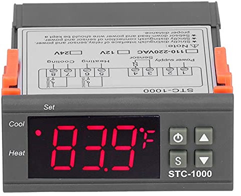Controlador de temperatura digital multiusos STC-1000, termostato de refrigeración y calefacción con sensor NTC para fermentador de cerveza casera, incubadora de nevera, invernadero(24V)