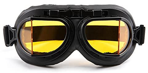 evomosa Occhiali da Moto Retro Protezione dal Vento Occhiali di Protezione Degli Occhi Occhiali da Equitazione in Pelle pu Per Uomo Donna (Lenti Gialle)