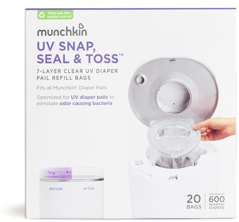 Munchkin UV Snap, Seal & Toss Windeleimer-Nachfüllbeutel, für 600 Windeln, 20 Stück