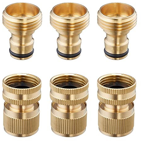 Relaxdays Schlauchverbinder 3er Set, 3/4 Zoll, Messing, Schnellkupplung & Schlauchanschluss für Gartenschlauch, Gold, 4 x 3 x 3 cm