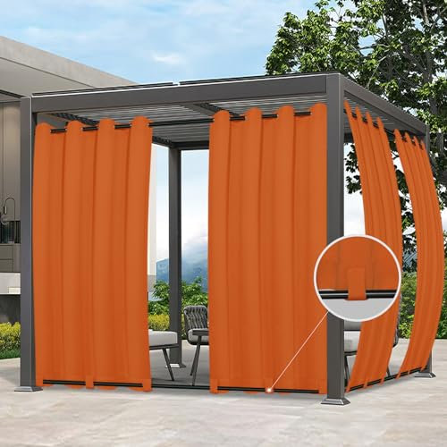 Easy-Going Outdoor-Vorhänge, wasserdicht, winddicht, wetterfest, blickdicht, Vorhang für Terrasse, Cabana, Veranda, Pergola und Pavillon, Ösen oben und Schlaufen, 1 Bahn, 137,2 x 213,4 cm, Orange