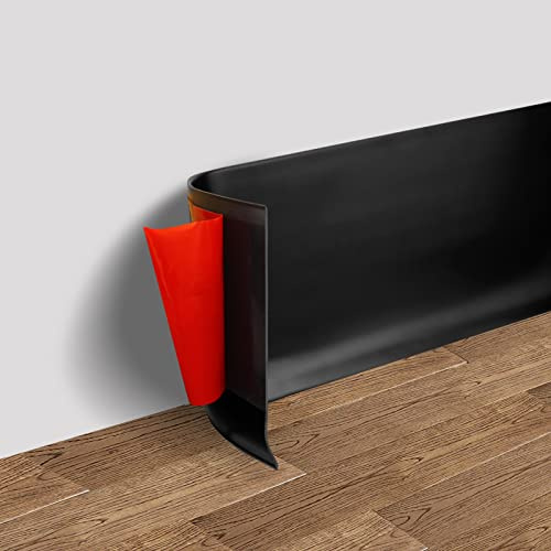 Vinyl Wall Base Baseboard Molding Trim 4 Flexible Self Adhesive Rubber Wall Base Moulding Trim Peel and Stick Design, 4 Inch x 40 Feet, Black