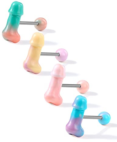 Melighting 4PCS 14Gauge Barra Della Lingua Acciaio Inossidabile Piercing Alla Lingua 16mm Piercing Lingua Plastica Gioielli per Il corpo