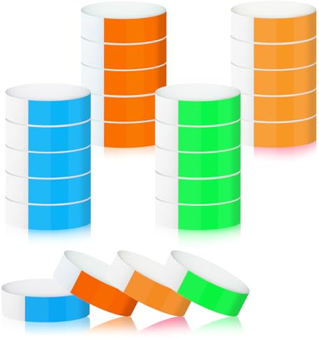 Mkitnvy 400 Piezas Pulseras Identificativas, Impermeables Pulseras Papel para Eventos, Pulseras Fiesta de Colores para Eventos Discoteca Festivales Conciertos Concursos, 4 Colores