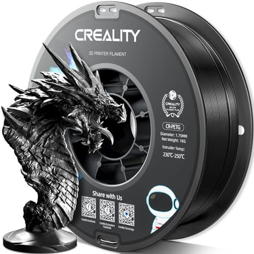 Creality PETG Filament 1.75mm, Hohe Präzision, Starke Zähigkeit, Geruchlos, Besserer Fluss, 1kg 3D Drucker Filament, 1.75mm Maßgenauigkeit +/- 0.03mm, PETG Schwarz