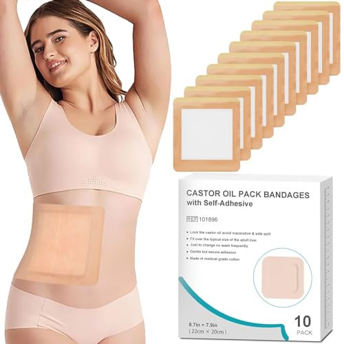 Confezione da 10 confezioni di olio di ricino, per disintossicazione del fegato, aiutano il sonno, altamente assorbenti, autoadesivi, in cotone biologico, non lavabili, facili da usare,