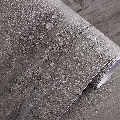 Timeet Grey Wood Vinyl Sticky Back Plastic Self Adhesive Wallpaper Wood Effect Waterproof Contact Paper 40x300cm Peel and Stick Film Decorative Furniture Kitchen Cupboard Wall