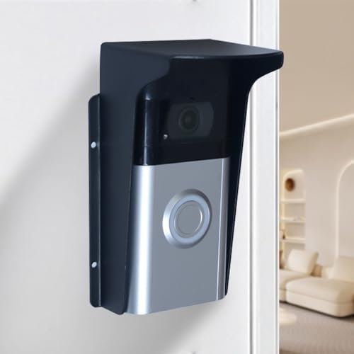 Doorbell Rain Cover Weatherproof,Anti Glare Sun Shade Protection,Fingerprint Lock Waterproof Cover,Black Metal Outdoor Access Control Keypad Cover, Compatible with Ring/Google/Arlo/Kasa/Eufy/Kamep
