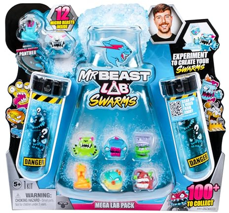 MrBeast Lab Swarms Mega Lab 12 Pk Vipermite - Experiment by Adding Water, Shaking The Test Tube & Revealing 12pk of 1 MrBeast Collectible Characters, 100+ to Collect, includes Special Edition Panther