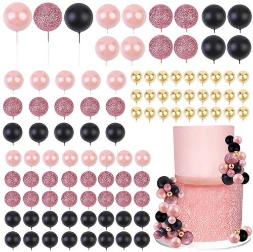 CORNER LACE 101 Pcs Ball Cake Decorations - Rose Gold Sequin Black Ball Dessert Picks Cake Cupcake Toppers, Birthday Party Baby Shower Gender Reveal Cake Supplies