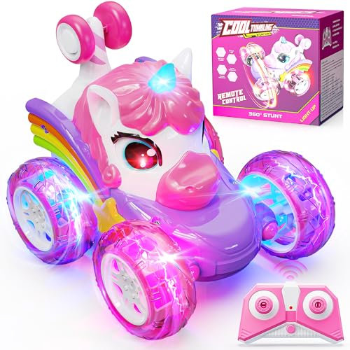 Hot Bee Remote Control Cars, Toy Cars for Kids Age 3 4 5 6, RC Stunt Car with LED Light, Unicorn Gifts for Girls, Unicorn Toys for 2 3 4 5 6 Year Old Girls