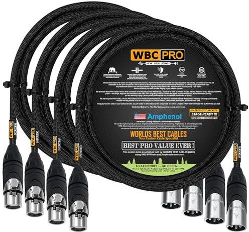 WORLDS BEST CABLES 4 Units - 0.5 Meter - WBC-PRO-QUAD Ultra-Silent Ultra-Flexible Balanced Star-Quad Cable with Amphenol Male & Female XLR Plugs & Black Tweed Jacket