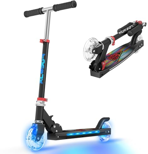 Scooter for Kids Ages 5-12 TONBUX Folding 2 Wheel Kids Scooter with Light Up Wheels & Stem & Deck, 3 Adjustable Height Handle, Lightweight Portable Kick Scooters for Girls Boys Toddler, up to 50kg