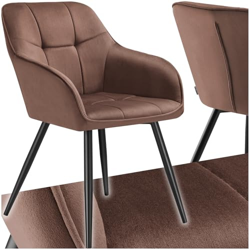 tectake® Sedie da Pranzo Effetto Velluto Trapuntato, Elegante, Imbottitura Schiuma Alta Densità, Gambe in Acciaio, Montaggio Semplice - Marrone/Nero, 1 Sedia