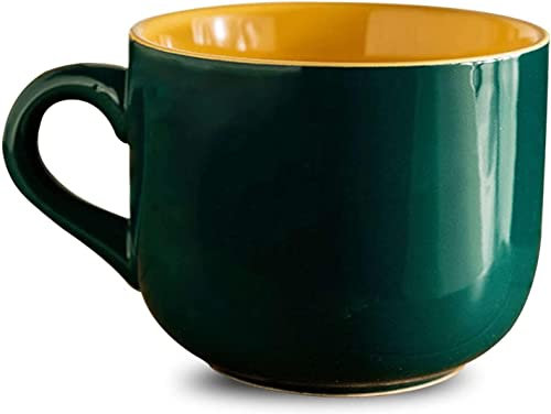 GLETSF Stora frukostkoppar, salladsskål, keramisk soppkopp, unik soppkopp, behållare för kaffe, te, soppskål, soppkopp med handtag, frukostgrön – 650 ml