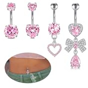 AVYRING 4 Pezzi Barre per Piercing Ombelico 14G in Acciaio Chirurgico, con Pendente a Cuore in Cristallo CZ Rosa, Gioielli per Piercing Ombelico per Donne, 10mm