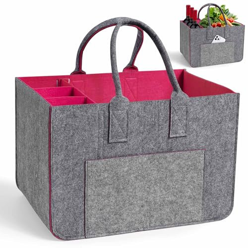 Haiane Einkaufskorb Faltbar aus 4mm Filz – Filztasche Groß mit Griffen – Faltbare Einkaufstasche für Shopping, Auto, Picknick–Robuster Tragekorb als Einkaufswagentasche