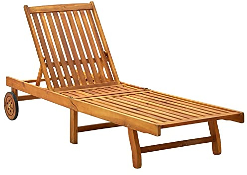 Gecheer Lettino Prendisole in Legno Massello di Acacia, Schienale Regolabile, 199 x 59/63 x 30/62/76/85 cm, Acacia con Finitura ad Olio, per Giardino Patio Balcone Piscina