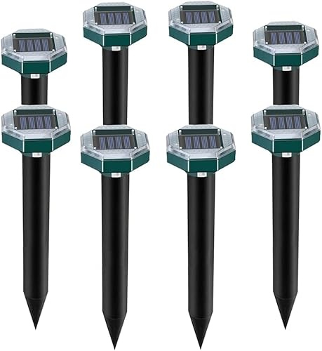 Mullvadsdistributör, Eozfly 8 stycken solultraljud solar födelsekastskrämma, IP65 distribuera födelsemärkesförsvar, födelsemärkesbekämpning sorkskrämma för att fördriva sork, distribuera födelsemärken