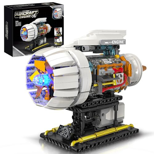 BseSparklion Aircraft Engine Building Kit for Adults, STEM Mini Engine Model Toy with Motor & Hand Rocker, Compatible with Lego Airplane Set, Gift Idea for Teens Boys 8-14+ (635 PCS)