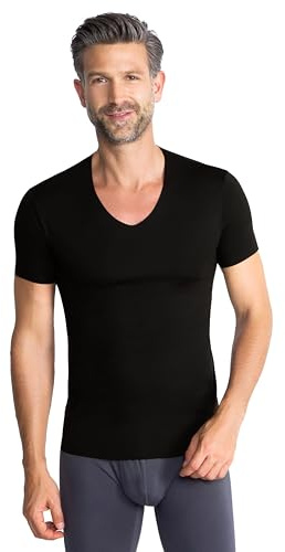 FINN Clean-Cut - Canottiera da uomo a maniche corte con scollo a V - Canottiera invisibile da uomo con finitura laser-cut - T-shirt senza cuciture in Lenzing® Modal originale per camicia e abito, Nero