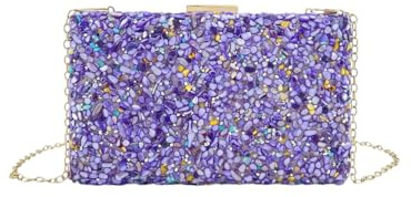 MODELISA - Bolso Clutch Piedra Cartera De Mano Fiesta Cadena Hombro Evento Noche Comunion Boda Novia Mujer (Violeta Claro)
