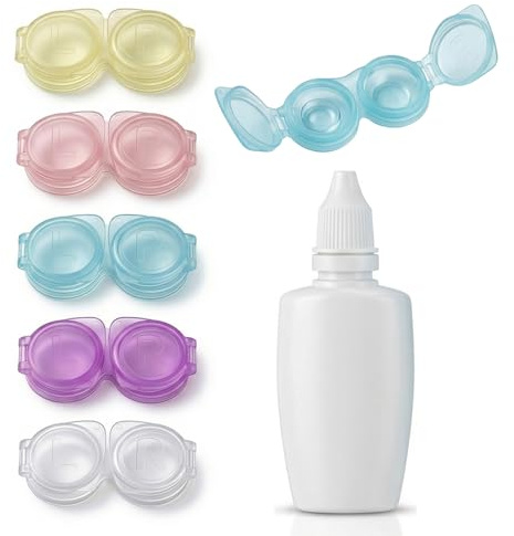 ZMaglorian Lotto 5 Porta Lenti a Contatto +1 Flacone 30ml per Soluzione – Custodia Lenti a Contatto da Viaggio Leggera, Ideale per Zaino e Brevi Soggiorni