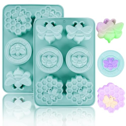 2 Pièces Moules à Savon en Silicone Abeille et Ruche, 6 Cavités avec Relief Miel, Moule Silicone Savon pour Savons Faits Main, Bougies en Cire d’Abeille, Motif Ruche DIY pour Fabrication Artisanale