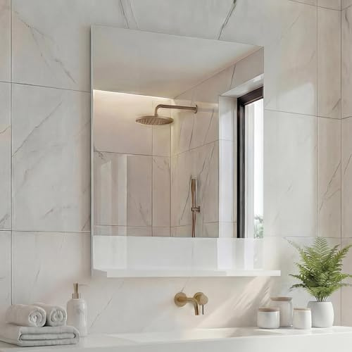 Mendler Wandspiegel mit Ablage HWC-B19, Badspiegel Badezimmer, Hochglanz 75x60cm - weiß