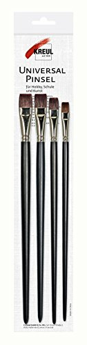 KREUL 47395 - Universalpinselset Synthetics, flach, Größen 12, 16, 18 und 20, für Kunst, Hobby und Schule, Besatz aus feinem Nylonhaar