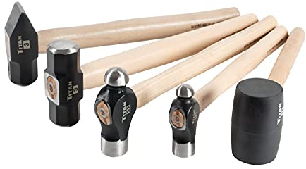 Titan 85070 5-Piece Hammer Set, Includes 16oz & 32oz Ball Pein, 16oz Rubber Mallet, 3lb Sledgehammer & 3lb Cross Pein with Hickory Wood Handles