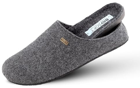 Biosoft Filz Hausschuhe Herren 46 Mister Cosy grau | Geschlossene Pantoffeln mit Fußbett und rutschfester Gummisohle | Bequeme Hauspuschen für Herren und Senioren