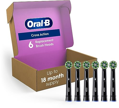 Oral-B Cross Action Replacement Brush Heads for an Oral-B Electric Toothbrush, Pack of 6, Black