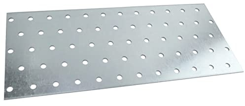 AERZETIX - C58429 - Set di 4 piastre di montaggio perforate 100x240x2mm con 60 fori - in acciaio zincato Z275 - fissaggio in metallo legno - colore argento