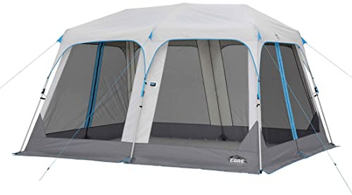 CORE 12’x10' Lighted Instant Screen House | Folding and Portable Large Pop Up Canopy Shelter with LED Lights | Perfect for Family Camping, Outdoor, Picnic, Backyards, BBQ, Tailgate, Patio and Party