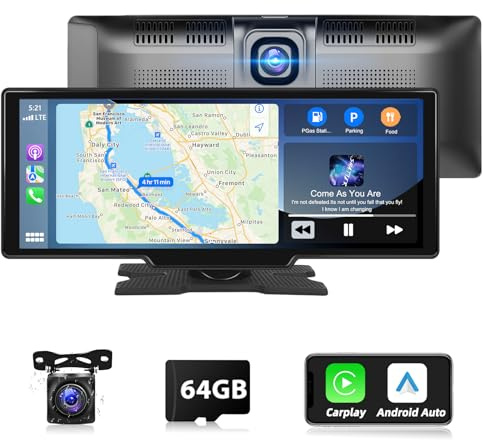 Podofo Estéreo Portátil Inalámbrico para Coche con Android Auto, A-pple Carplay, Pantalla Táctil HD de 9,3 Pulgadas, Grabadora de Conducción, Cámara de Respaldo y Tarjeta TF de 64 GB