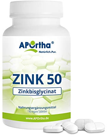APOrtha® Zink Tabletten hochdosiert (190 Stück), 50 mg Zinkbisglycinat pro Tablette, Jahresvorrat mit 0,5 Tabletten am Tag, vegan ohne Zusätze, Alternative zu Zink Kapseln