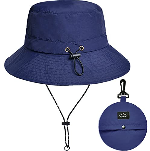 Malaxlx Navy Blue Waterproof Bucket Hat for Women and Men - UV Protection Beach Sun Hat Fishing Safari Boonie Hat Rain Hat Adjustable Packable