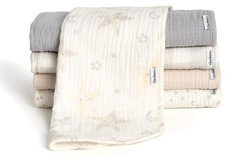 Gerber Baby Unisex Muslin Burp Cloths 5-Pack, Multi Stars, Large Size 20 x 10