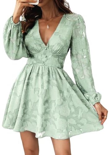 CUPSHE Mini Robe Femme en Dentelle Moulante à Manches Longues Imprimé Floral Col en V Robe de Cocktail Casual Party Soirée