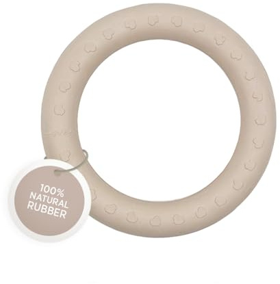 HEVEA Kawan Teething Ring for Babies - 100% Natural Rubber Soothing Teether Toy, BPA-Free & Vegan, Easy-Grip for Soothing Gums (Sand)