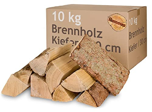 Kiefer Brennholz Kaminholz 10 kg Holz Für Ofen und Kamin Kaminofen Feuerschale Grill Feuerholz 30 cm Holzscheite Wood Kammergetrocknet Flameup