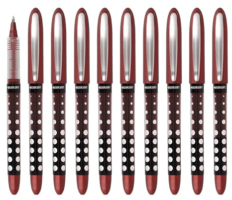 Westcott Roller PULSAR rouge 10 pièces | Pack économique Stylo roller encre rouge | Trait précis de 0,5 mm, indicateur de niveau transparent, technologie capillaire | E-730631 00