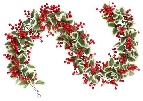 SHACOS 2Pcs/11.5 Ft Red Berry Garland Christmas Artificial Hanging Vine Christmas Holly Red Berry Garland for Fireplace Winter Holiday Door Indoor Outdoor Decoration