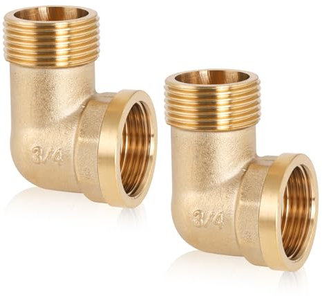 Kitnelw Coude en Laiton 3/4 90° Coude d'angle de Tuyau Filetage Intérieur et Extérieur Angle en Laiton Angle 90° Accessoires pour Tuyau d'eau 2 pièces