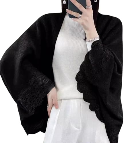 LIUYUYOUGO Poncho Donna,Scialli E Stole In Pashmina Di Lana Per Donna Cardigan Con Poncho Lavorato A Maglia Maglione Elegante Sciarpa In Morbido Cashmere Con Maniche Maglione Da Donna Cappotto Nero