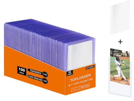 QTYORD 200 x Top Loaders for Cards (100 Pieces Hard Plastic Card Holders & 100 Pieces Penny Card Sleeves) 3 x 4 Inch, Card Protector Sleeves for Baseball Football Sports Cards, Standard Trading Cards